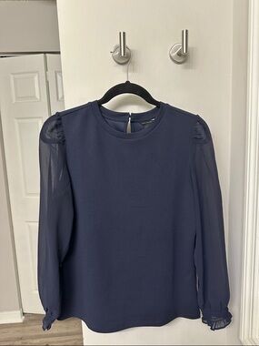 Ann Taylor Navy Crewneck Keyhole Top